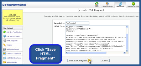 doyourownsite.co.uk - Click Save HTML Fragment