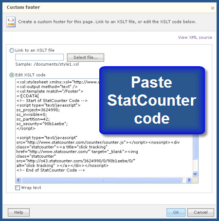 Microsoft Office Live - Paste StatCounter